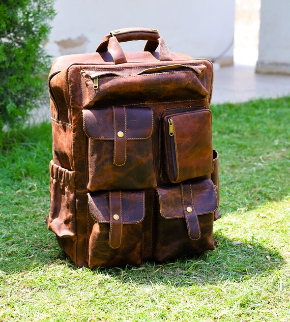 canvas backpack w leather trim Ralph Lauren Leather-Trim Canvas Backpack