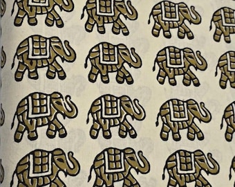 Hand Block Print Cotton Fabric, Elephant Design, Indian Textile