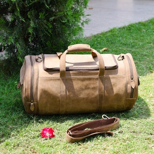 Personalized Leather Travel Duffel Bag | Genuine Leather Weekend Carry on Overnight Bag | for Men Women