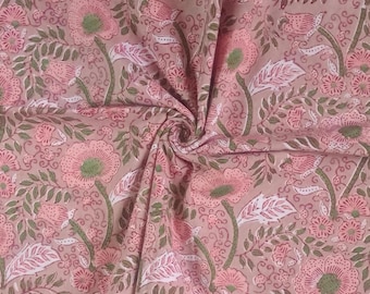 Hand Block Printed Indian Cotton Fabric, Floral Print, By The Yard
