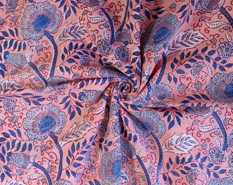 Auténtica tela Jaipuri con estampado a mano, 100 % algodón fino cortado a medida, con estampado floral Sanganeri para trajes y vestidos indios. Ideal como regalo.