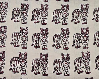 Tiger Motif Block Print Fabric | Natural Dyed and Lightweight Cotton fabric  | Jaipur Block Print | Lightweight Fabric for Apparel, Curtains