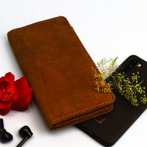Cartera de cuero personalizada con 8 ranuras para tarjetas y cremallera - Idea de regalo para el día de la madre, regalo personalizado para ella 19Lx10.5Wx1H cm