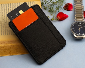 Porte-cartes en cuir personnalisé | Portefeuille fait main avec porte-cartes de crédit | Porte-cartes mince, cadeaux pour papa, 11,5 L x 8,5 L x 0,5 H cm