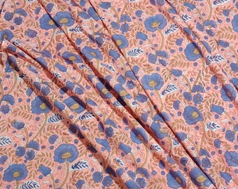 Pfirsichblau Floral Hand Block Print Baumwollstoff | Indischer Jaipuri Bekleidungsstoff Meterware | Nähmaterial zum Quilten & Basteln