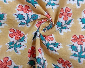 Floral Block Print Fabric - Indian Cotton Fabric - Sewing Material