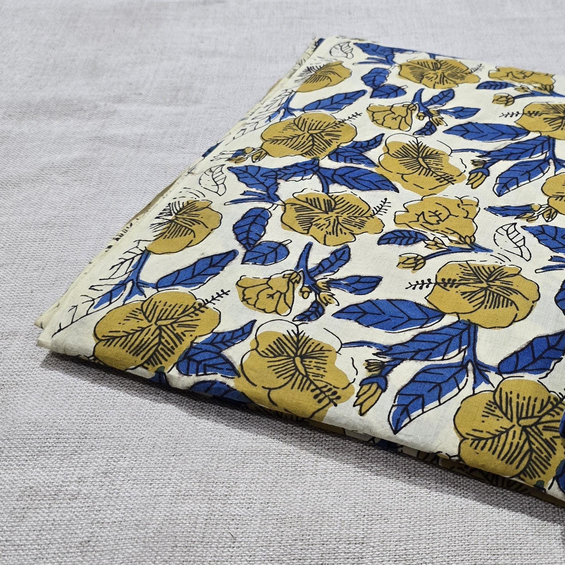 Indian Hand Block Print Cotton Fabric, Jaipur Bagru Print, Natural ...