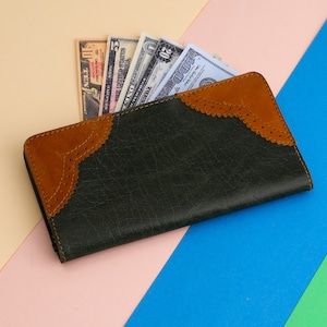 Cartera de cuero personalizada con ranuras para tarjetas y cremallera - Idea de regalo del Día de la Madre, regalo personalizado para ella 19Lx10.5Wx1.5H cm