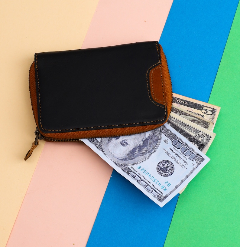 Wallet Inside Minimalist Design Customizable Women's Leather Zipper Wallet With 5 ...