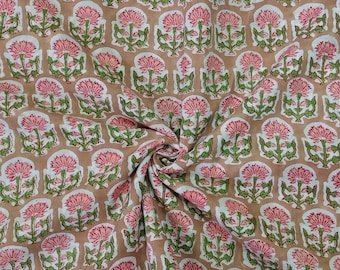 Traditional Indian Block Print Fabric, Handmade Cotton Textile by the Yard, Ethnic Sanganeri Print for Summer Dresses, Crafting, Home Decor