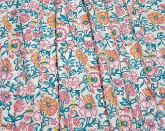 Handblockdruck-Baumwollstoff, florales indisches Jaipur-Baumwollmaterial zum Nähen von Sommerkleid, Quilten, Basteln
