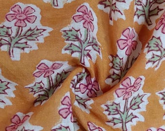 Indian Block Print Fabric, Floral Cotton Fabric, Sewing Material