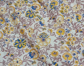Hand Block Print Baumwollstoff Schüttware, reine Baumwolle Cambric 60x60 Floral Laufmaterial zum Nähen, Sommer Schneiderei Textilien, Tops