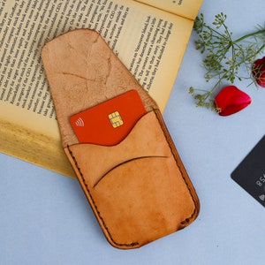 Funda de tarjeta de cuero hecha a mano / Titular de la tarjeta de cuero Tarjeta de crédito, Tarjeta de débito, Tarjeta de pluma Cartera de tarjeta delgada / Regalos para hombres 9.5Lx7.5Wx.5H cm