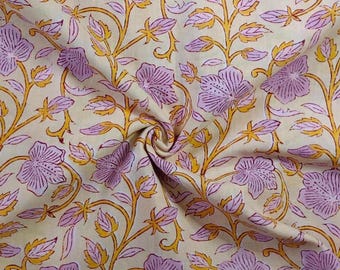 Authentic Hand Block print cotton fabric, Hand Stamped Printing, Natural Hand Dyed Handmade fabric for Sewing, Crafting, Upholstery, Skirts