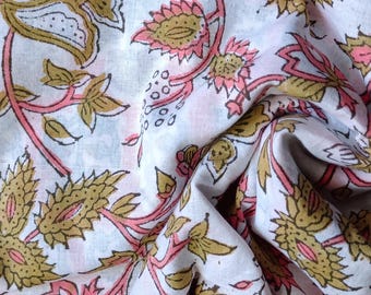Hand Block Print Cotton Fabric, Floral , Sewing Material, Indian , Dressmaking