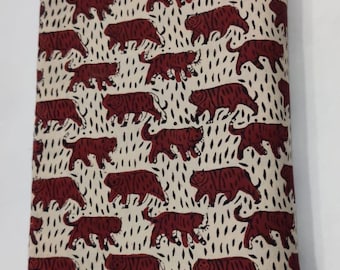 Red Tiger Hand Block Print Cotton Fabric | Indian Cotton Fabric by the Yard | Dabu Print, Animal Pattern | Cotton fabric for Sewing & Crafts