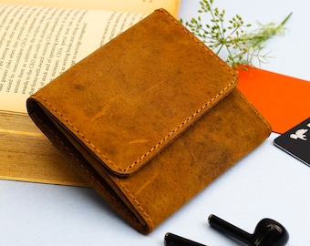Porte-cartes mini portefeuille en cuir | Portefeuille fait main avec porte-cartes de crédit | Porte-cartes mince cadeau pour femme 10 L x 9 L x 1,5 H cm