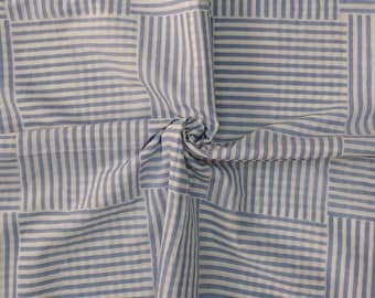 Handgedrucker Baumwollstoff, geometrisches Streifenmuster in hellblau und weiß, 100% reiner Bio-Baumwolle zum nähen, basteln, kurta.