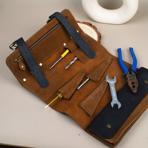 Handmade  Leather Tool Bag Roll | Best for Gifts for Men, Leather Tool Bag Organizer, Tool Cover Case, Personalized Gift for Him, Dad,