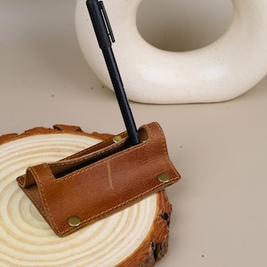 Handmade Leather Pen Holder Stand  for Desk | Pen Cup, Pencil Case, Minimalist Pen Box, Desk Organizer, Home Office Decor, 4.5LX3WX1.5H Inch