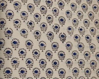 Hand Block Print Baumwolle Stoff, Blaue Blumen Indische Stoff Meterware