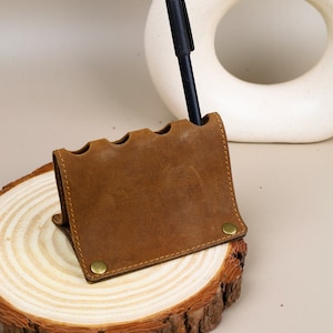 Handmade Leather Pen Holder Stand  for Desk | Pen Cup, Pencil Case, Minimalist Pen Box, Desk Organizer, Home Office Decor, 4.5LX3WX2.5H Inch