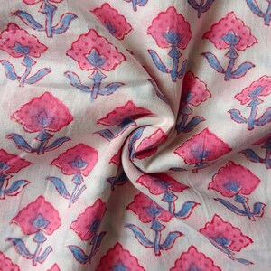 Artisanal Hand Block Print Cotton, Sustainable Indian Fabric for DIY Sewing, Patchwork, Quilting, Soft Voile Dress Material, Jaipur Print