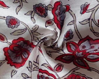 Artisanal Hand Block Print Cotton, Sustainable Indian Fabric for DIY Sewing, Patchwork, Quilting, Soft Voile Dress Material, Jaipur Print
