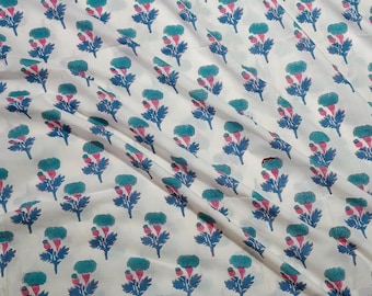 Blau Rosa Floral Hand Block Print Baumwollstoff Schüttgut, 60 * 60 indische Baumwolle Material, handgefertigte weiche Handwerk Stoff für Kleid Quilten Nähen