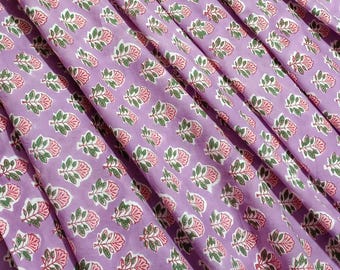 Hand Block Print Baumwollstoff, Lavendel Blumen Indische Handdruck Stoff Meterware, Nähen, Basteln, Quilten, Sommer Kleid, Tuch