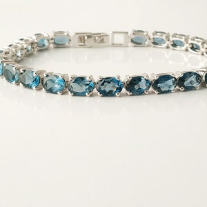 London Topaz Bracelet, Natural London Blue Topaz Bracelet, Natural Topaz Bracelet, Tennis Bracelet, Sterling Silver