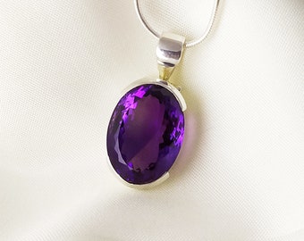 Natural Amethyst Pendant, Amethyst Pendant, Silver Amethyst Pendant, Big Amethyst Necklace, 925 Sterling Silver