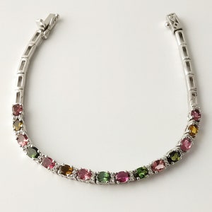 Natural Multi Color Tourmaline Bracelet * 925 Solid Silver * October Birthstone * Chunky Chain Bracelet * Tourmaline Bracelet * Gift For Her