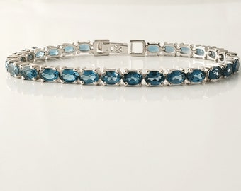 Natural London Blue Topaz Bracelet* 925 Sterling Silver* December Birthstone* Tennis Bracelet* Women Bracelet* Gift For Her* Christmas Gift