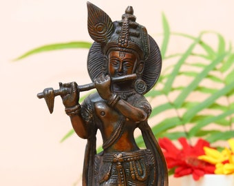 Lord Krishna Statue, 24CM Krishna in Brass, Krishan Figurine, Hindu God for Temple Mandir Pooja, Office Decor, Krishna Idol In Brass