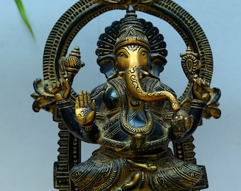 Estatua de Ganesha de latón * Estatua grande de Ganesh de 24 CM * Ídolo de Ganapathi * Dios hindú de la buena suerte y nuevos comienzos * Estatua de latón para la mesa de la esquina