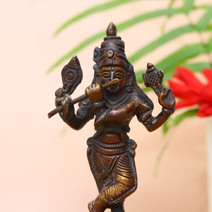 Lord Krishna Statue * 14 CM Small Krishna in Brass * Krishna Figurine * Hindu God for Temple Mandir Pooja * Office Decor * Krishna Idol