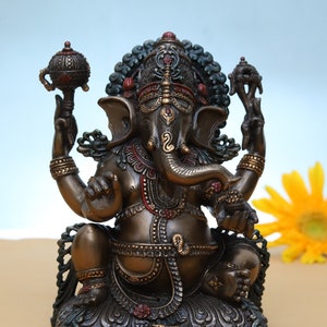 Ganesha Standbeeld * 14 CM Kleine Grootte Gebonden Bronzen Ganesha Standbeeld * Ganapathi Idool * Hindoe God van geluk, rijkdom, Succes & nieuw begin
