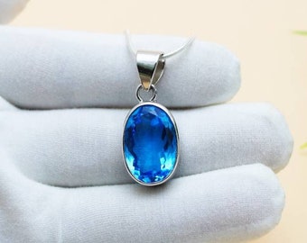 Blue Topaz Necklace, AAA Quality Swiss Blue Topaz Pendant, 925 Sterling Silver, Genuine Blue Topaz, Wedding Jewelry, December Birthstone