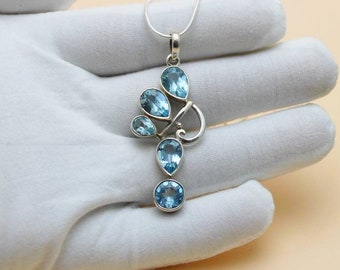 Blue Topaz pendant, Topaz Pendant, Natural Blue Topaz Necklace, Topaz Jewelry, 925 Sterling Silver,