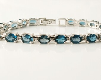 Natural London Blue Topaz Bracelet, London Topaz Bracelet, Blue Topaz Bracelet, Natural Topaz Bracelet, 925 Sterling Silver