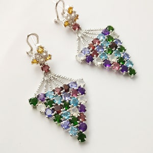 Multi Color Oorbellen, Natuurlijke Edelsteen Oorbellen, Multi Stone Oorbellen, 925 Sterling Zilver, Verlovingscadeau, Cadeau voor haar