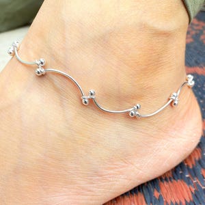 Silber Fußkettchen, Knöchel Kettenarmband, Fußkettchen, Sterling Silber Perlen Fußkettchen - Damen Knöchelkette Bild 7