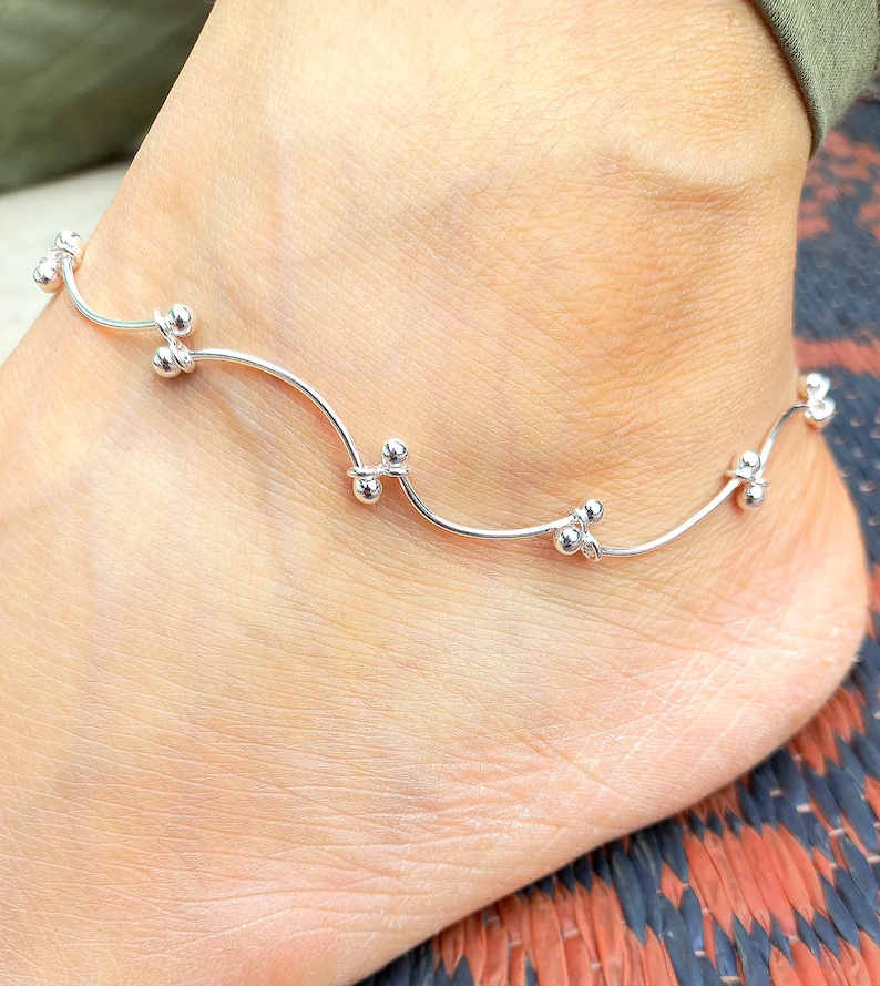 Silber Fußkettchen, Knöchel Kettenarmband, Fußkettchen, Sterling Silber Perlen Fußkettchen - Damen Knöchelkette Bild 7