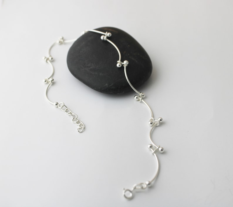 Silber Fußkettchen, Knöchel Kettenarmband, Fußkettchen, Sterling Silber Perlen Fußkettchen - Damen Knöchelkette Bild 2