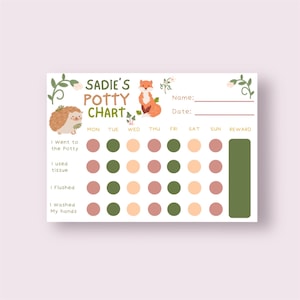 Woodland Animal Potty Chart | Printable Potty Training Chart | Gender Neutral Reward Chart | Editable Canva Download