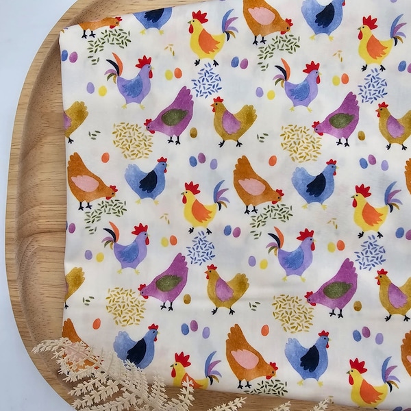 Cotton fabric Hilco Popeline Emilie Easter Fiesta chickens color mix