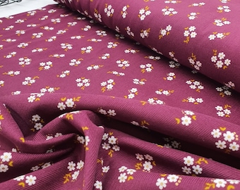 Feincord Floral Bordeaux