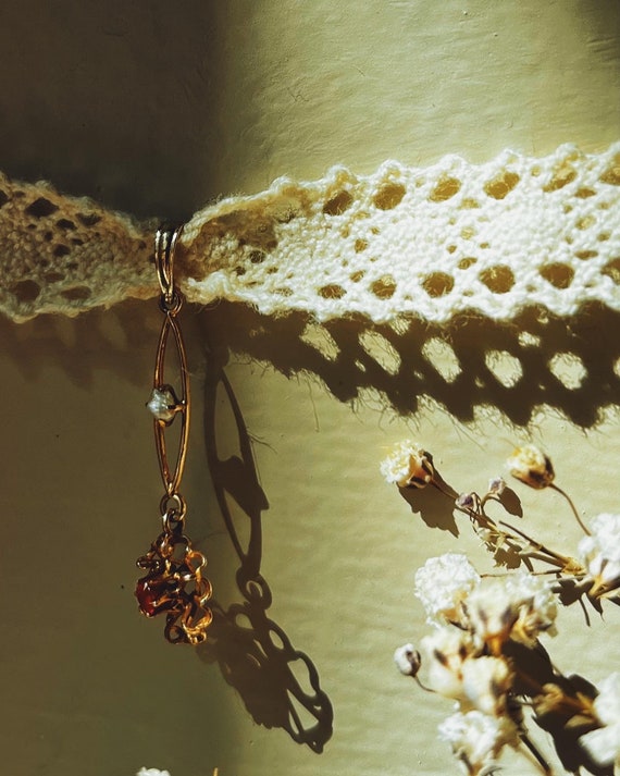 Victorian Ruby & Pearl 10k Lavaliere - image 3